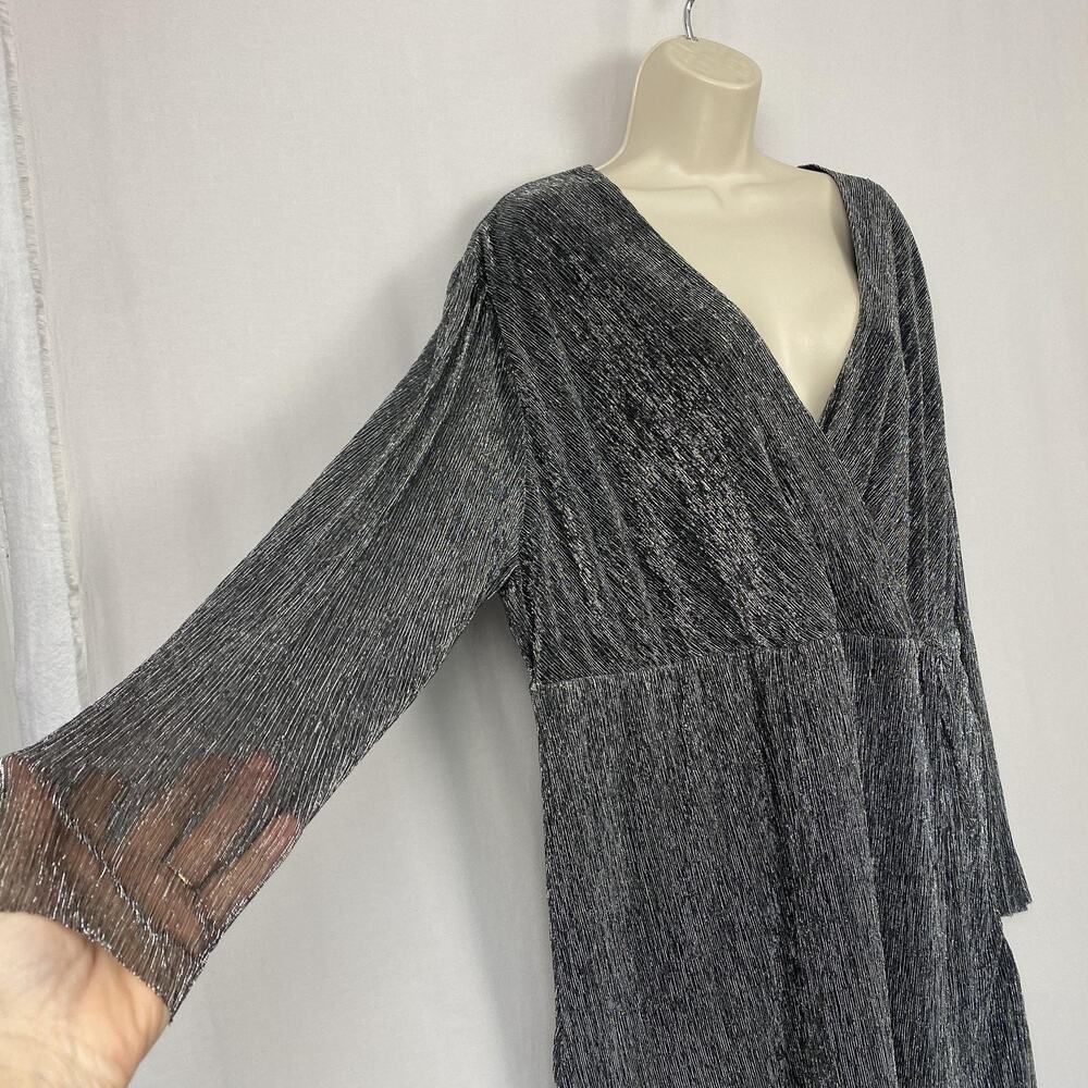 Serra Dress Womens XXL Metallic Silver Pleated Faux Wrap New Years Party Glam - Picture 4 of 15